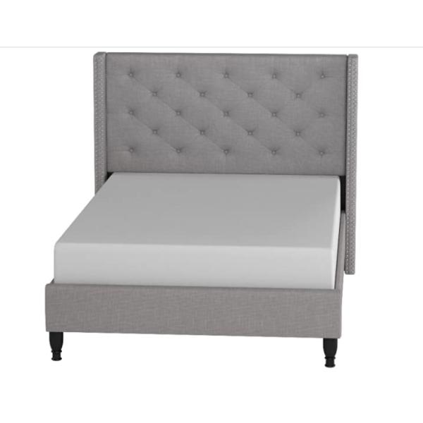 Modern Plywood Upholstered Storage Platform Bed Full / Queen / King Size Grey Linen Fabric