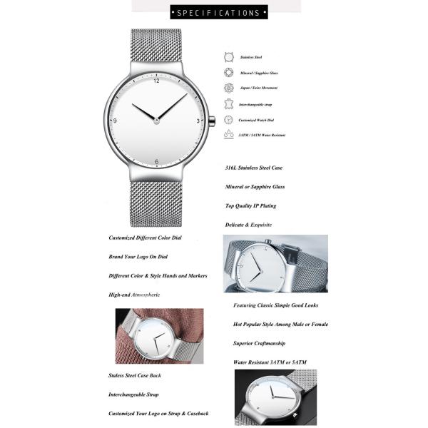 Black Dial Black Stainless Steel Strap Watch , Stainless Steel Back Quartz Watch