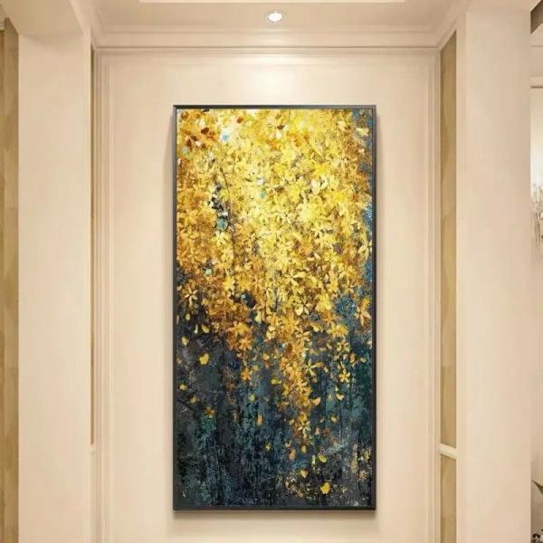 Canvas Support Medium Customized Modern Hand Painted Gold Foil Abstract Oil Painting for Living Room Wall Decor