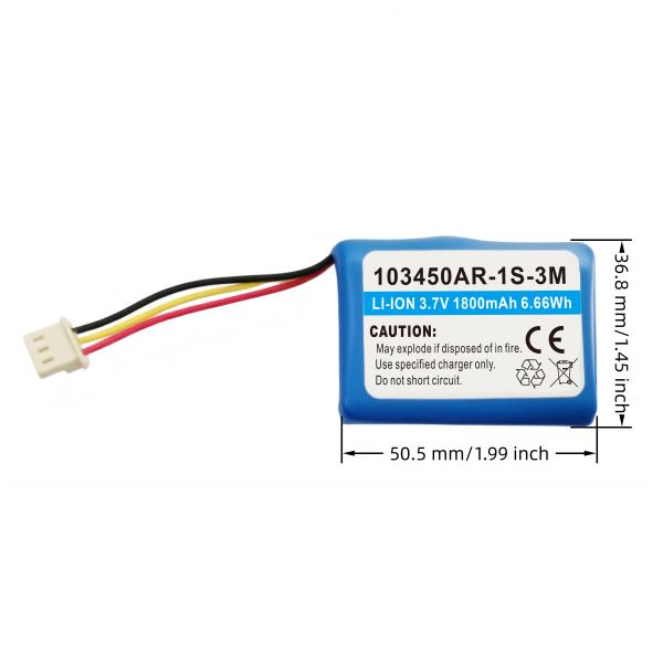 3.7V 1800mAh Batterie au lithium-ion 103450AR-1S-3M à usage industriel