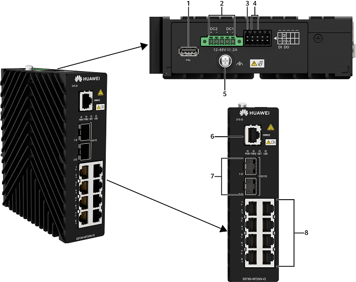 S5735I-H8T2XN-V2 Huawei Original Industry Grade Switch  8*10/100/1000BASE-T Ports , 2*10GE SFP+ Ports , DIN Rail Mounting DC Supply