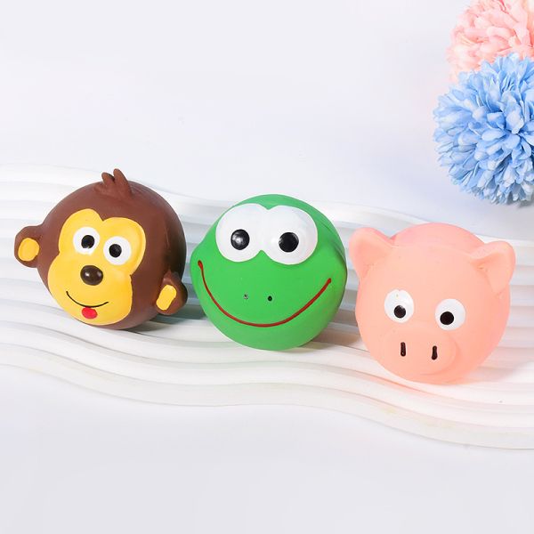 Safe Pet Ball Toy Animal Shape Smiling Monkey Frog Pig Colorful Interactive