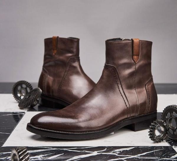 British Carved Leisure Mens Ankle Boots Pointed Toe Brogue Style Chelsea Boots