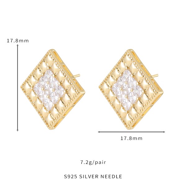 Jiexing Trendy Waffle Earrings 5A Zircon High Quality Women Earrings Square S925 Silver Needle Stud Earrings