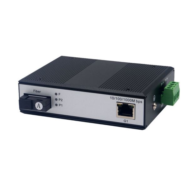 IP40 DIN Rail Industrial POE Switch Gigabit 1 SC Fiber 1 RJ45 PoE Fiber Media Converter