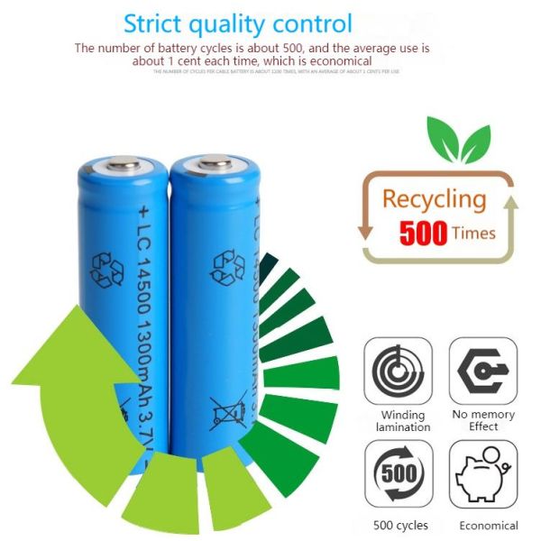 Cheap LC 14500 Lithium Battery Long Cycle Rechargeable 3.7V1300mAh Mouse & Flashlight Battery Strong Light 1 Year Warranty