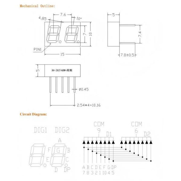 0.28 Inch 2 digit LED Seven Segment Display
