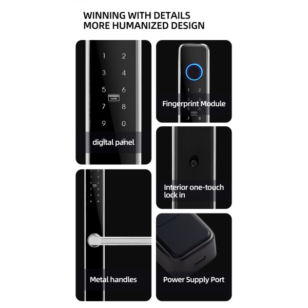 Stainless Steel European Standard Smart Lock Outdoor Waterproof Fingerprint Lock Narrow Frame Door Aluminium Alloy Door Lock