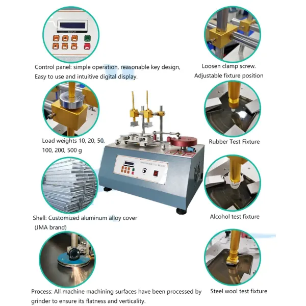 Alcohol Abrasion Tester with Programmable Logic Controller Vivid Touch Screen Interface and Japan Precision Transmission Parts