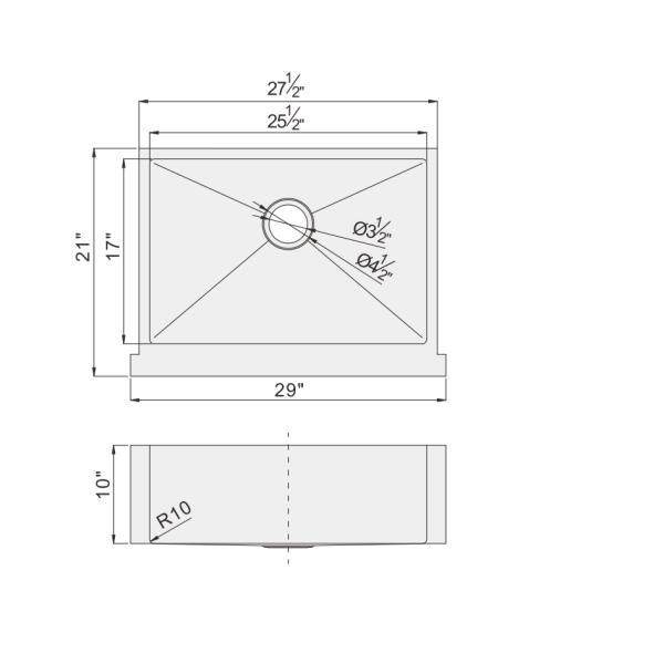 29''X 21'' 18G Stainless Single Bowl Sink Commercial Grade Brushed Finish