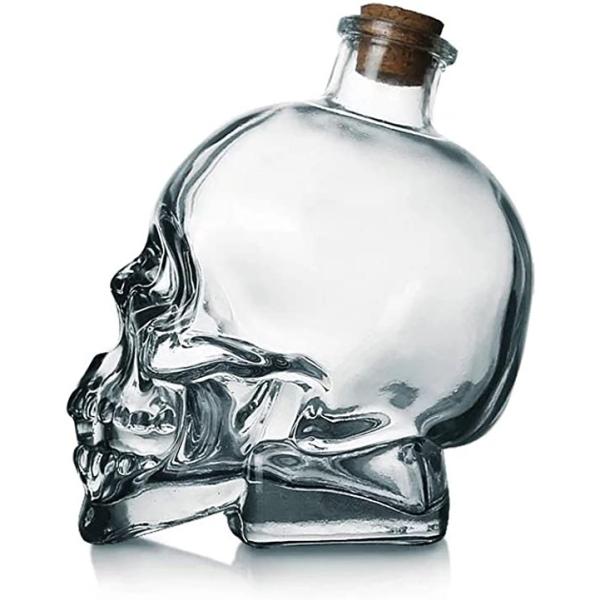 Custom Color 750 ml Lead-free Skull Glass Bottle with Cork Stopper Lead-free Material
