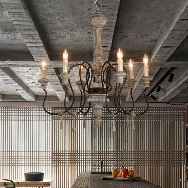 White washed wood sphere chandelier (WH-CI-30)