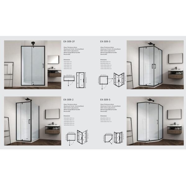 6 8 10mm Bathroom Shower Cabinets Frameless SS Hinge Swing Clear Glass Shower Door