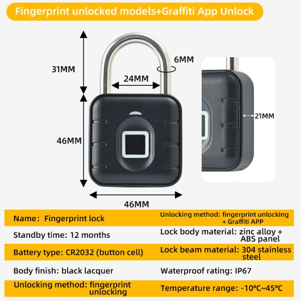 IP67 Waterproof Zinc Alloy ABS Keyless Smart Fingerprint Lock 304 Stainless Steel Shackle School Locker Use High Security RARLUX