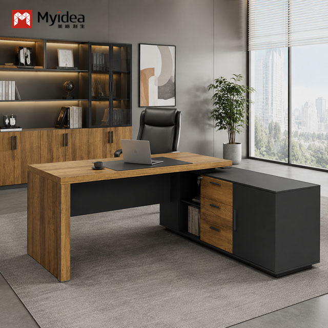 Executive Single Desk with Storage Side Cabinet – Thickened Board Construction for Durability, Designed for Managers and Team Leaders