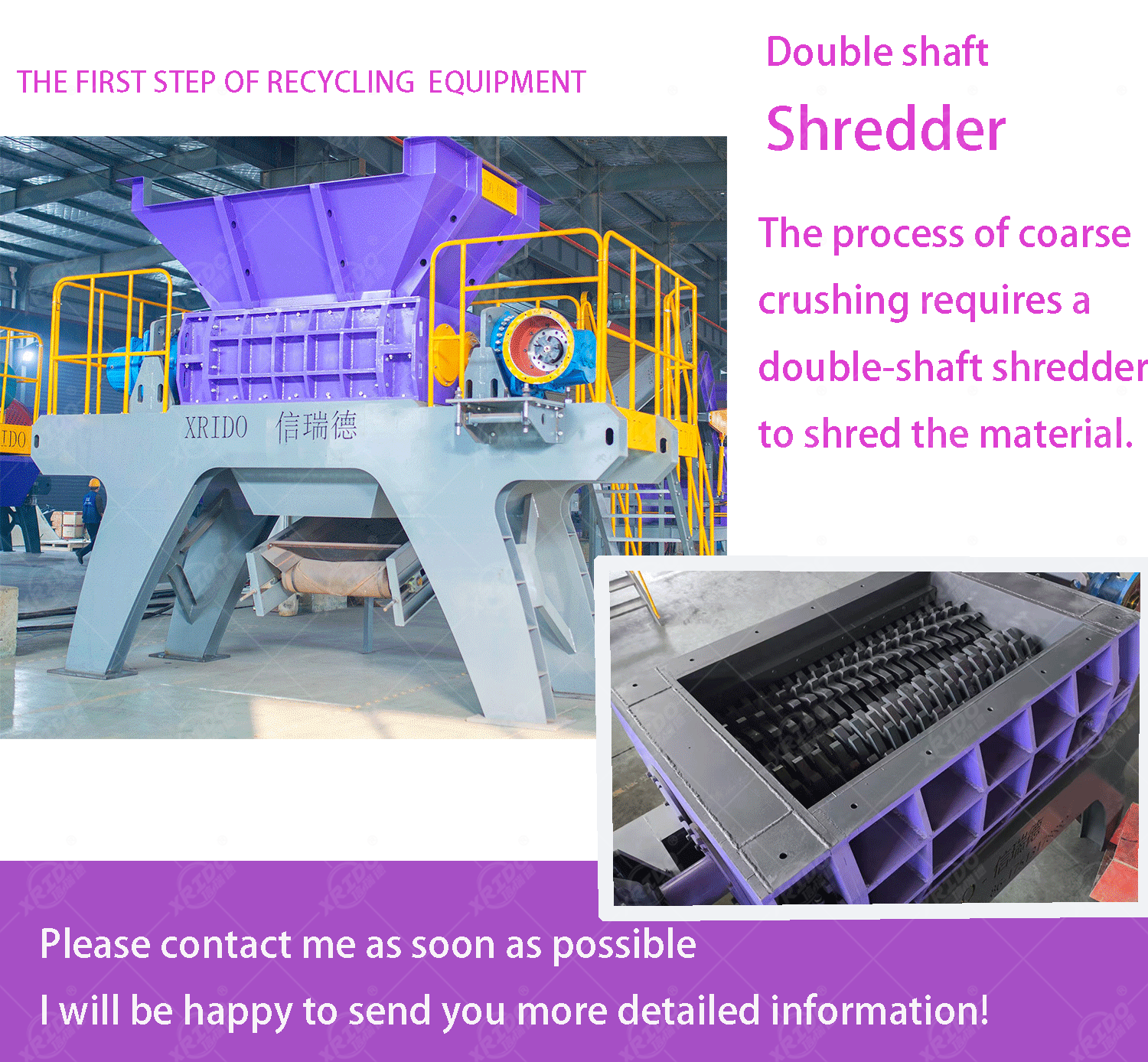 55 kw Power Double Shaft Design Multifunctional Mobile Shredder for Wind Turbine Blade and Composite Material Shredding