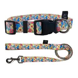 Adjustable Flower Design Dog Puppy Collar And Lead Leash Set In 2 Colours