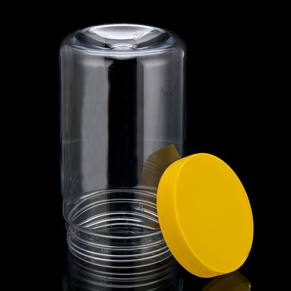 Le plastique d'aliment pour animaux familiers peut arrondir les pots clairs avec les chapeaux en plastique de joint d'individu