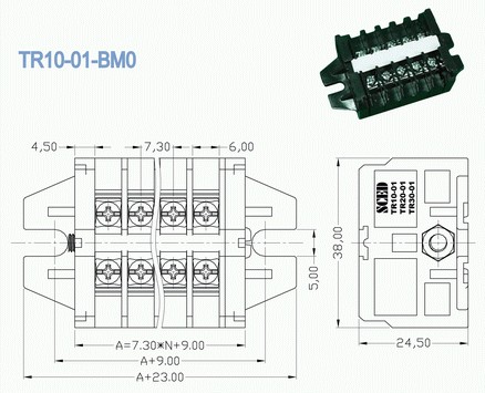 блок 7.30mm сильнотоковый терминальный, блоки силы барьера 600V 10A терминальные