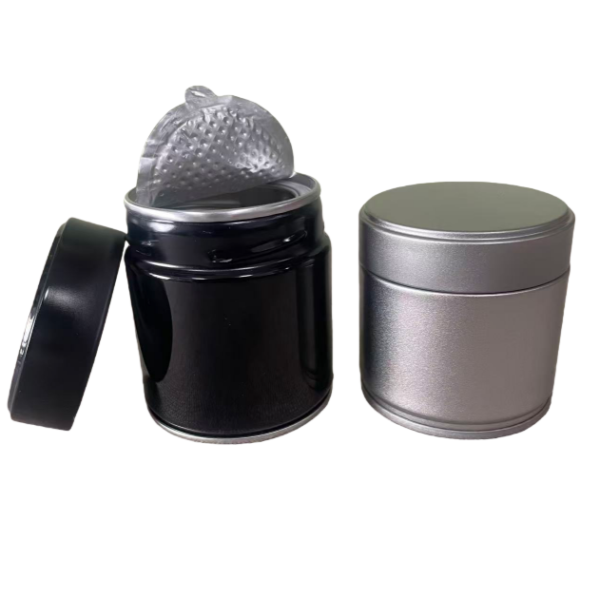 20g 30g Black Round Macha Tea Powder Tin Cans 60mm*H60mm Silver Tinplate Cans
