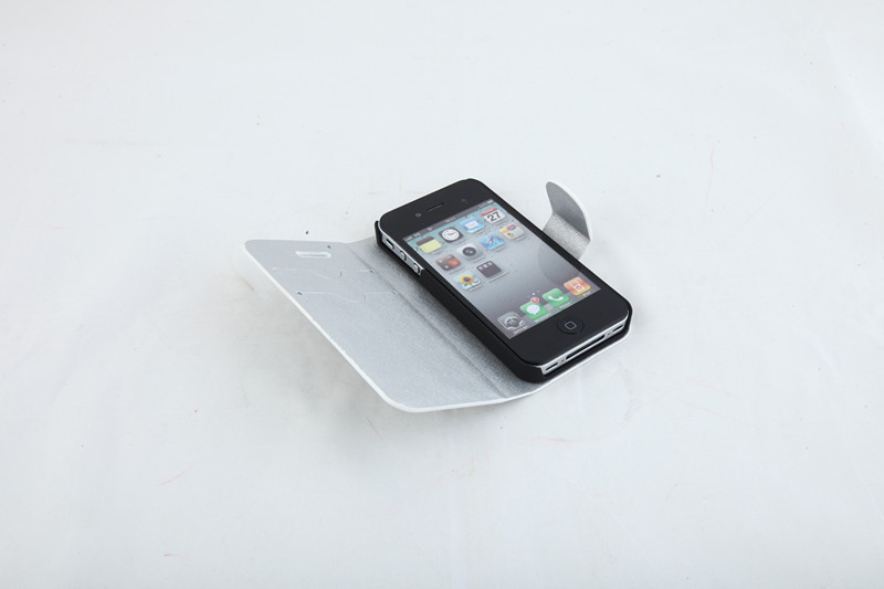 Silk Print PU Leather Wallet Case For IPhone 4 Protective Screen Cover