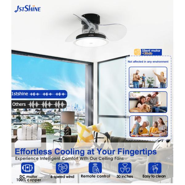 30 polegadas LED iluminação ventilador de teto 3 ABS claras lâminas Vento suave e APP Switch estilo 2-