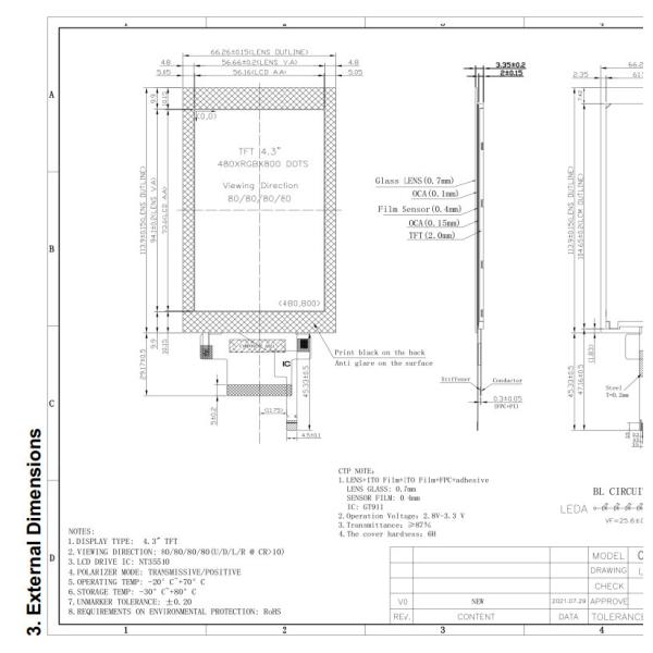 480x800 4,3-дюймовый IPS LCD дисплей RGB вертикальная полоса TFT LCD модуль