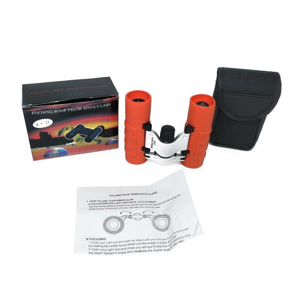 Orange Mini Binocular Telescope 8x21 Folding Roof Binoculars For Outdoors Sightseeing