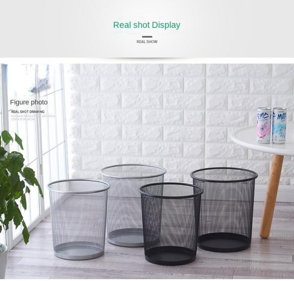 Large Home Office Kitchen Bathroom Waste Bin Barbed Wire Uncovered Paper Basket Metal Iron Trash Can