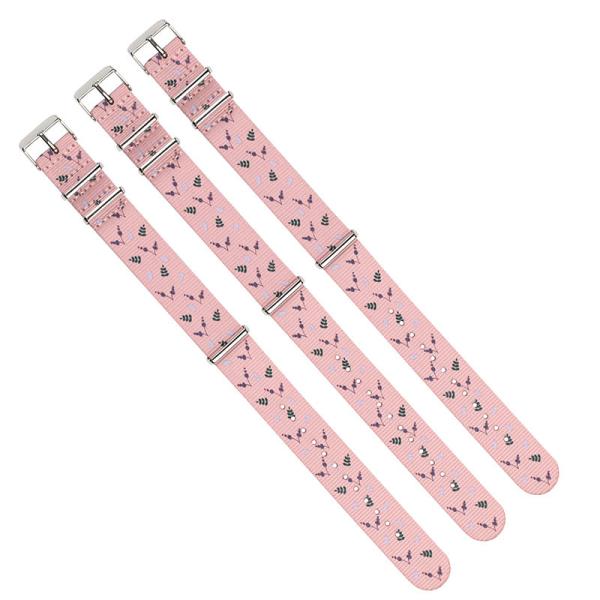 Floral Prints 18mm Nylon Strap Watch Bands Pink Color For Lady Watch