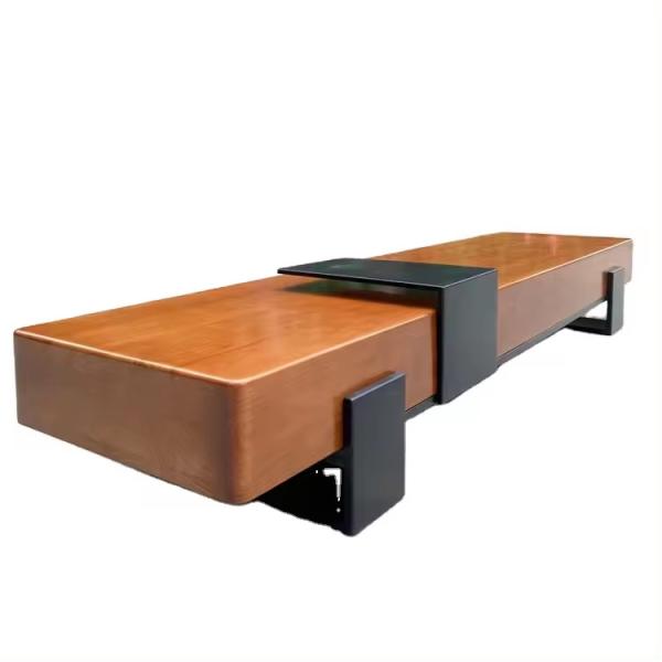 Creative Stainless Steel Modern Long Wood Bench for Outdoor Garden
