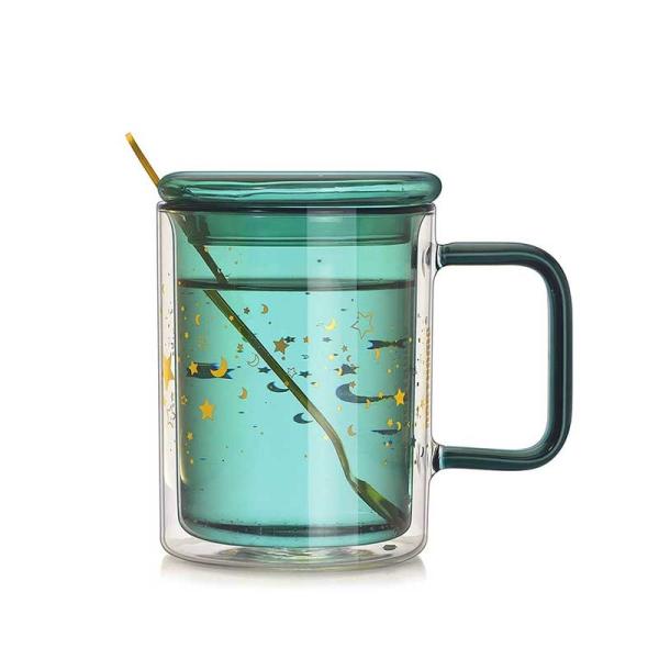 Star Green Borosilicate Personalized Glass Cup Double Layer