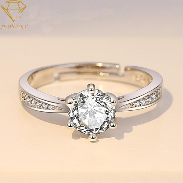 Adjustable Womens Sterling Silver Diamond Wedding Rings