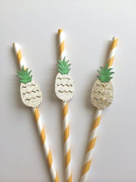 Custom Sticker Flamingo and Pineapple Pattern Paper Straws for Party Bar Accessories