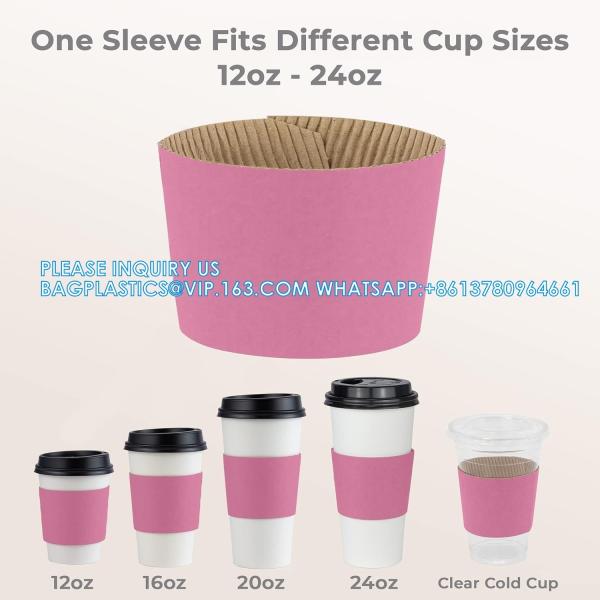 Christmas Paper Coffee Cup Sleeves, Disposable Corrugated Cardboard Paper Jacket Fit 12oz, 16oz, 20oz, 24oz