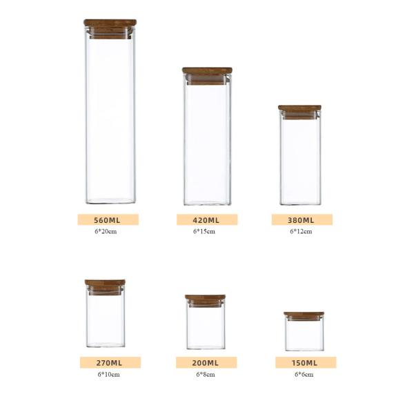 Modern Design Food Storage Container with Bamboo Wood Lid 300ml 500ml Spice Glass Jar