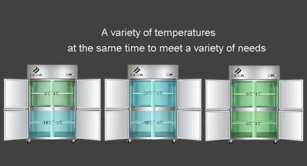 -18~-0 & 0~8 graus 4 portas Commercial Freezer vertical 1230mm comprimento 680mm largura 1970mm altura