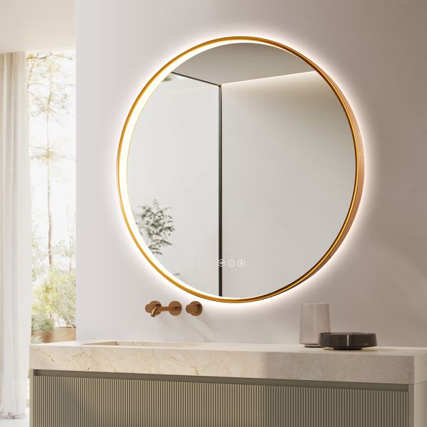 Luxury Circular Commercial Mirrors , Round Black Framed LED Bathroom Mirror