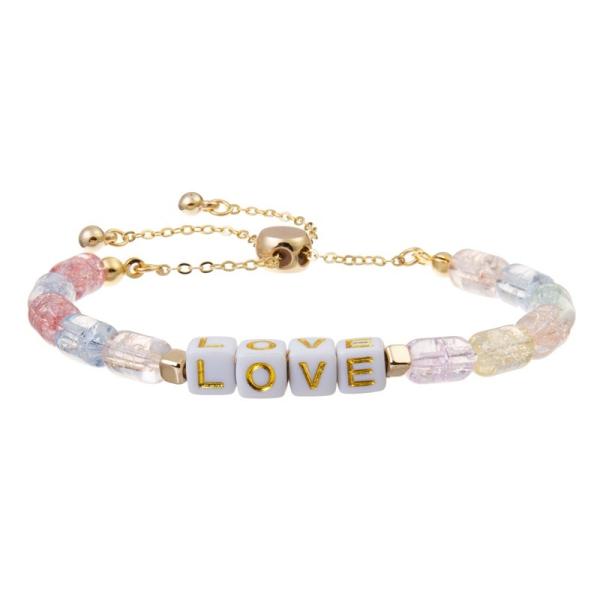 Personalize a letra quadrada do ouro perla o bracelete ajustável com Crystal Beads rachado
