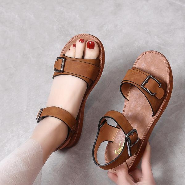 BS105 Tendon Sole Sandals Flat Shoes 2021 Summer New Shoes Student Roman Shoes Beach Shoes Soft Sole Word Women'S Shoes