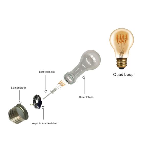 шарик нити СИД Амбер A60 электрических лампочек СИД 60*105mm E27 4w винтажный