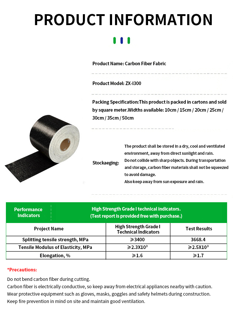 High-Strength Waterproof Carbon Cloth Unidirectional Carbon Fiber Fabric Reinforced Concrete for Industrial Construction
