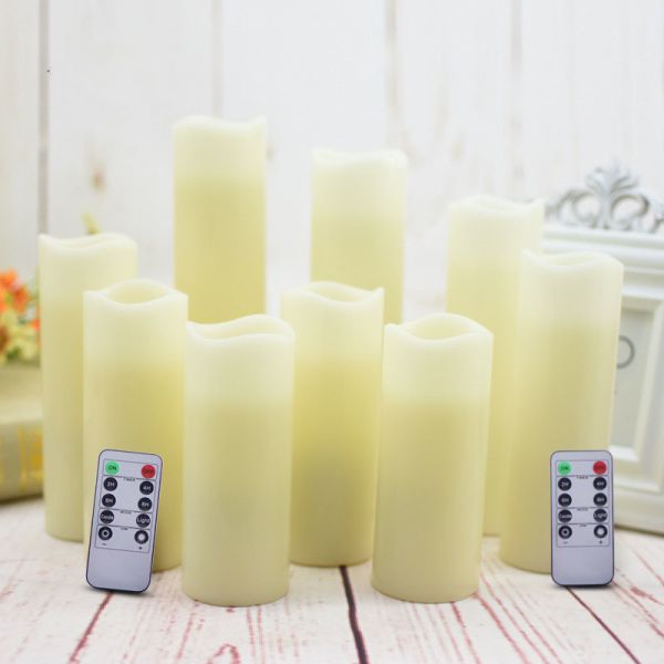 Set of 24 Ivory White Waterproof Outdoor Flameless LED Pillar Candles with Remote Control and Timer Function