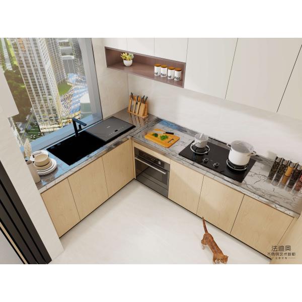 Nordic White Oak Stainless Steel Kitchen Cabinets U-Shaped Layout