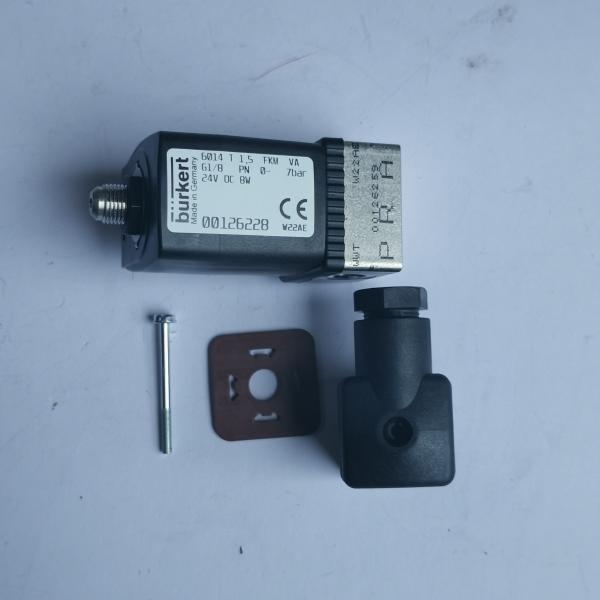 Burkert 6014 series direct acting solenoid valve 00126228 is made of brass and stainless steel material