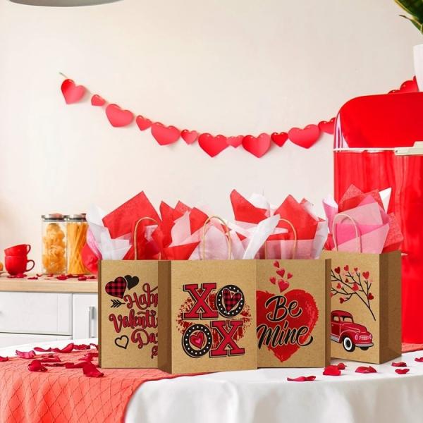 Custom Logo Valentine's Day Type Love Gift Packaging Shopping Paper Bags for Brands