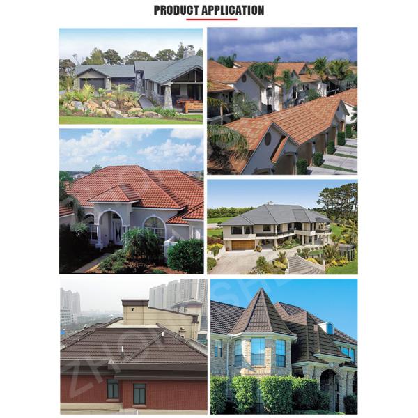 Couleur des carreaux de toiture en pierre dans la conception de liaison pour la toiture en acier revêtu de pierre en feuille de toiture en noir orange brun rouge vert etc.