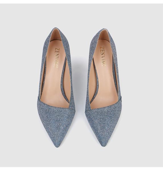 Glitter PU ODM Women Pointed Toe Pumps High Heels Rubber Bottom