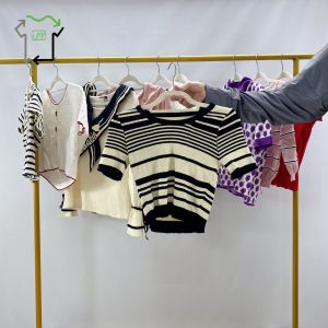Vintage European Used Short Sleeve American Style Women's Knitted Sweaters Mixed Colors