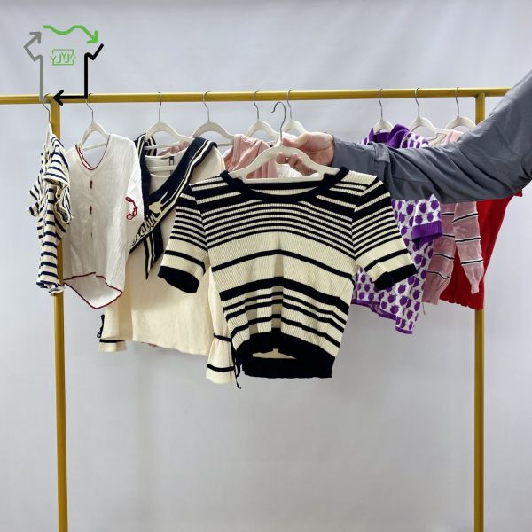Vintage European Used Short Sleeve American Style Women's Knitted Sweaters Mixed Colors